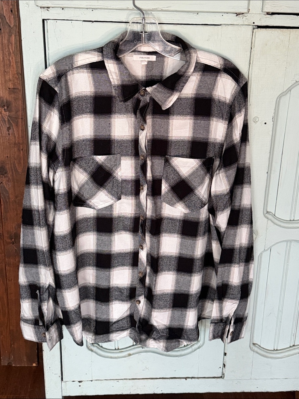 Maurices Black & White Plaid Button-Down Shirt Soft Brushed Flannel